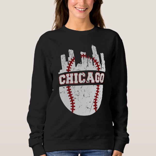 Camiseta Chicago Distressed Baseball   Retro Skyline   USA (Frente)