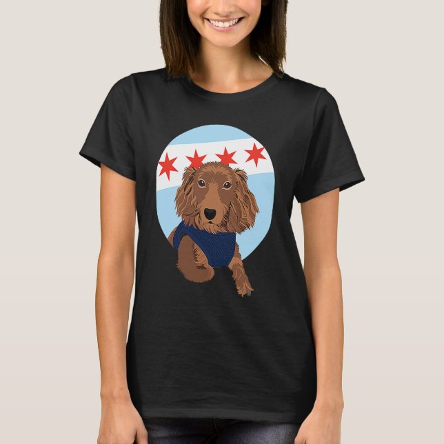Camiseta Chicago Flag Dachshund  1 (Frente)