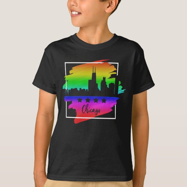 Camiseta Chicago Flag Skyline LGBT Gay Pride Parade (Frente)