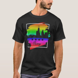 Camiseta Chicago Flag Skyline LGBT Orgulho gay Parade