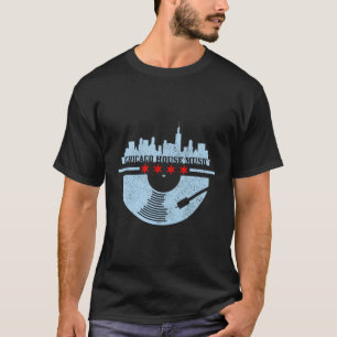 Camiseta Chicago House Music Vinyl Dj Raver Flag Skyline