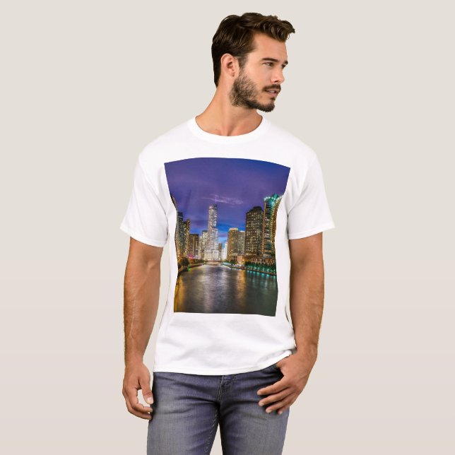 Camiseta Chicago Illinois à noite (Frente Completa)