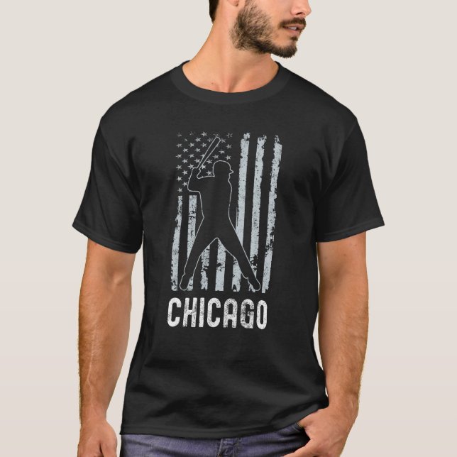 Camiseta Chicago Illinois American Flag Baseball Weathered_ (Frente)