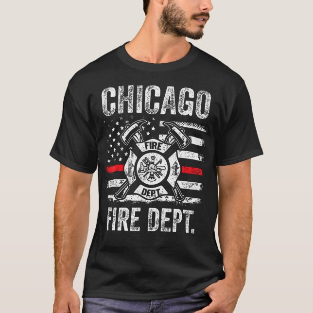 Camiseta Chicago Illinois Fire Department Thin Red Line Fir (Frente)