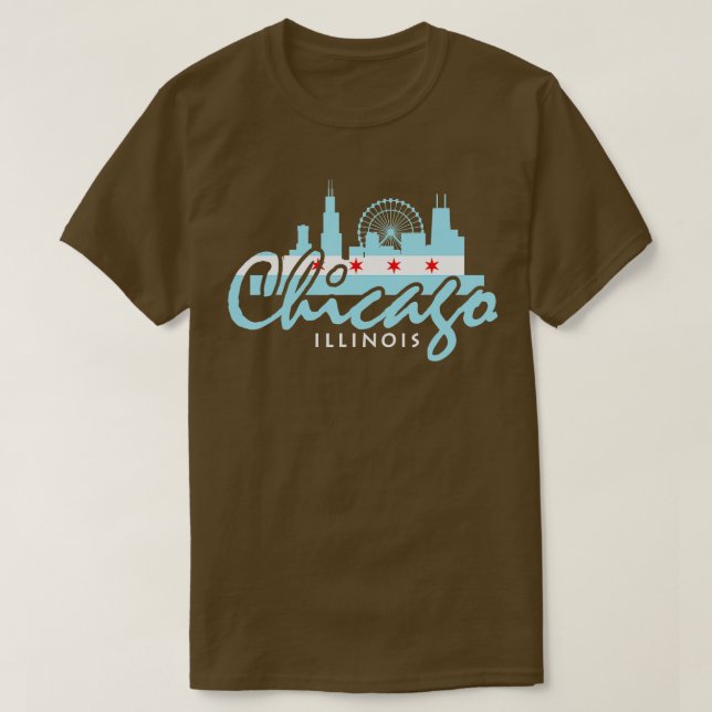 Camiseta Chicago Illinois Flag Vintage Skyline Men Women (Frente do Design)