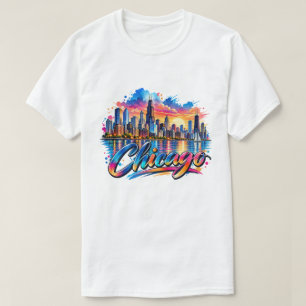 Camiseta Chicago Illinois, Silhueta de Chicago ao Pôr do So