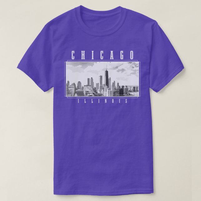 Camiseta Chicago Illinois Skyline Pride Black White Vintag (Frente do Design)