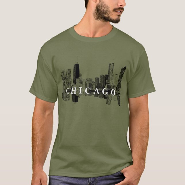 Camiseta Chicago, Linha do horizonte Illinois em preto (Frente)