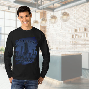 Camiseta Chicago Skyline Moderno Azul Preto