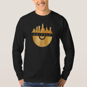 Camiseta Chicago Skyline Vinyl Music Record Illinois Il Blu