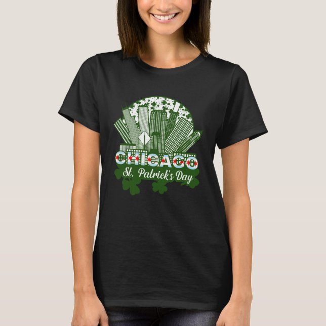Camiseta Chicago St Patrick s Day Chicago Flag Shamrock Iri (Frente)