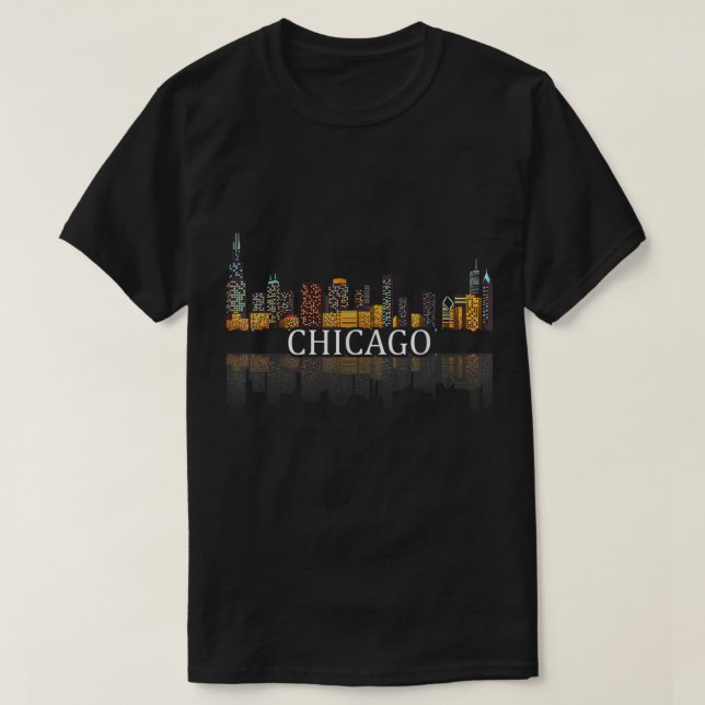 Camiseta Chicago T Shirt Chicago City Skyline Lights At Nig (Frente do Design)