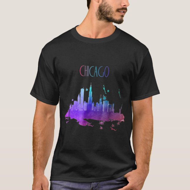 Camiseta Chicago Watercolor Skyline Beauful Chicago (Frente)