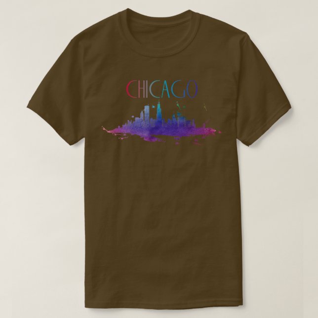 Camiseta Chicago Watercolor Skyline TShirt (Frente do Design)