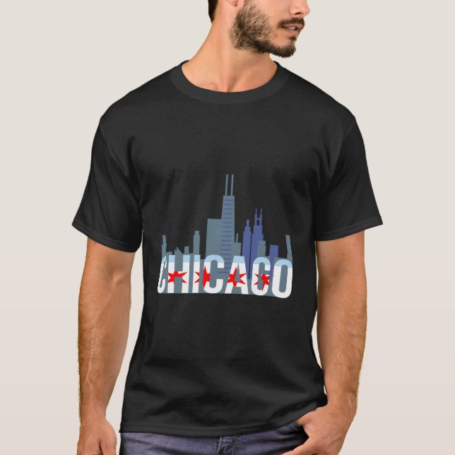 Camiseta Chicago Windy City Skyline E Chicago Flag (Frente)
