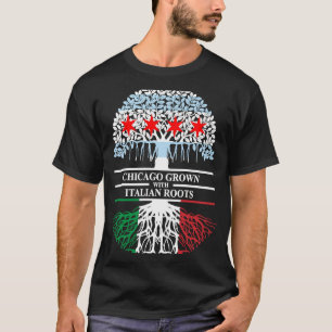 Camiseta Chicagoan Grown Italiana Roots Chicago Flag Itália