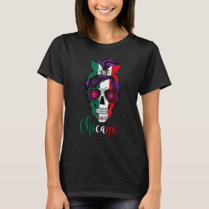 Camiseta Chicana Mexicana Dia Do Morto Mensagem De Bandeira