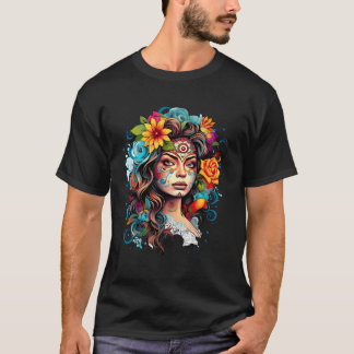 Camiseta Chicano Girl Mexico Flores Bonito Morte
