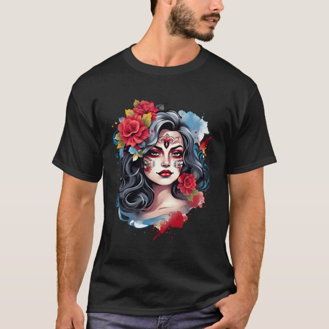 Camiseta Chicano Girl Mexico Flores Bonito Morte (Frente)