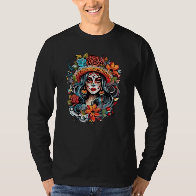 Camiseta Chicano Girl Mexico Flowers Death Pretty 4 (Frente)