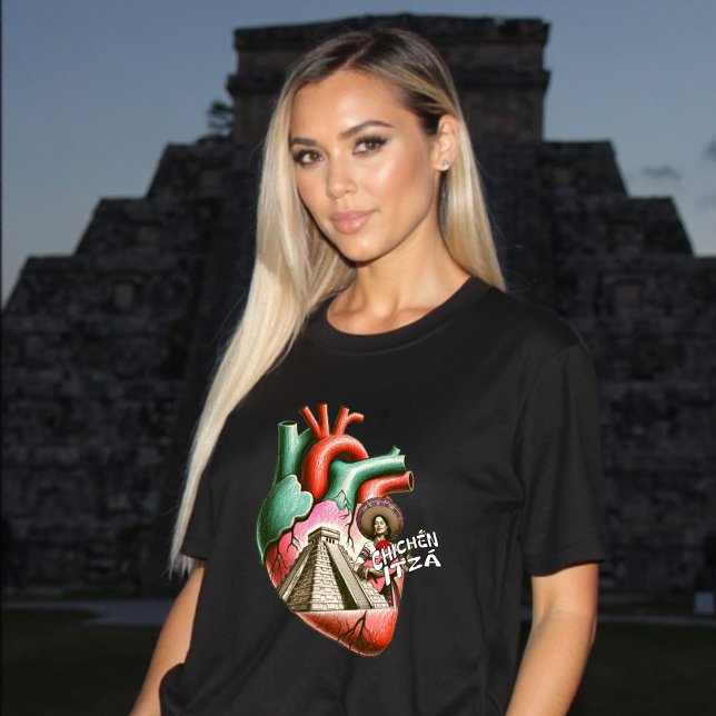Camiseta Chichén Itzá Pirâmide Yucatan Coração Mexicano (Chichén Itzá Mexican Pyramid Yucatan Heart T-Shirt)