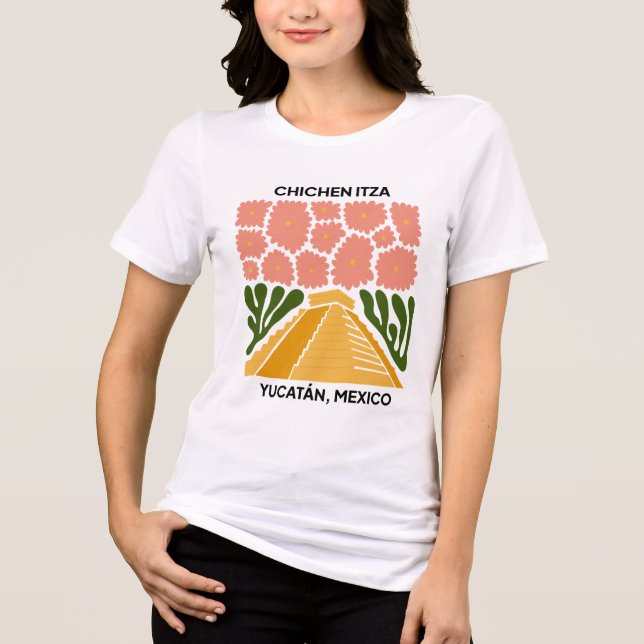 Camiseta Chichen Itza Yucatan México viagem de arte floral (Frente)