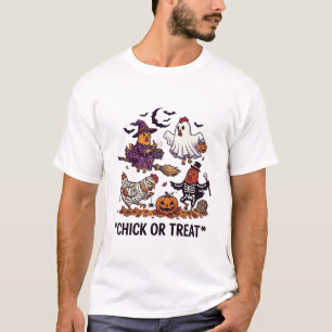 Camiseta Chick Or Treat Haloween Frangos Bruxa Fantasma Abó