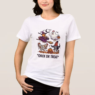 Camiseta Chick Or Treat Haloween Galinhas Bruxa Fantasma Ab