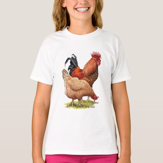 Camiseta Chicken And Rooster Art, Poultry, Farm Animals (Frente)