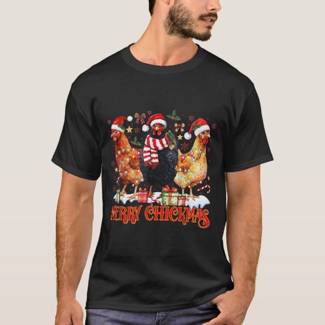 Camiseta Chicken Christmas Merry Chickmas Santa Claus Hat F (Frente)