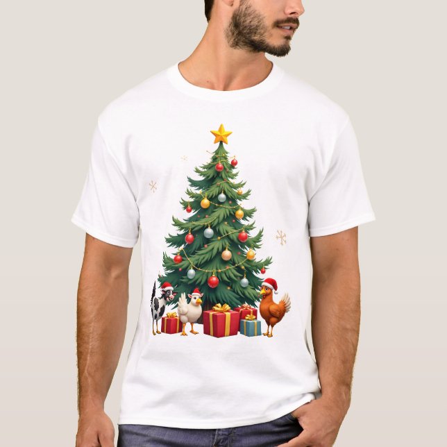 Camiseta Chicken Cow Goat Horse Farm Animal Farmer Christma (Frente)