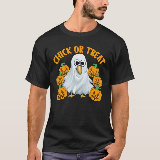 Camiseta Chicken Halloween Trick Or Treat Chicken Farmer Ro (Frente)