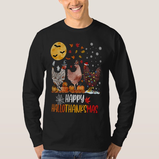 Camiseta Chicken Happy HalloThanksMas  Halloween Thanksgivi (Frente)