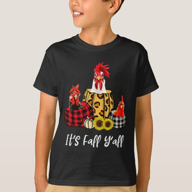 Camiseta Chicken It's Fall Y'all Leopard Pumpkin Autumn Tha (Frente)