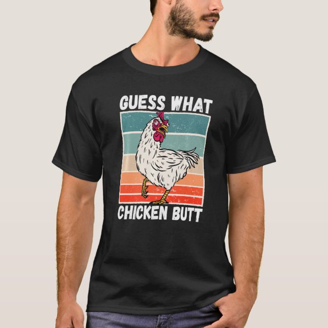 Camiseta Chicken Meme Adivinha Qual Bumbum de frango 1 (Frente)