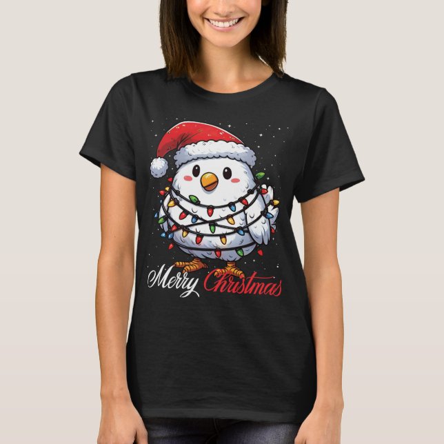 Camiseta Chicken Merry Christmas Lights Santa Hat Xmas Snow (Frente)