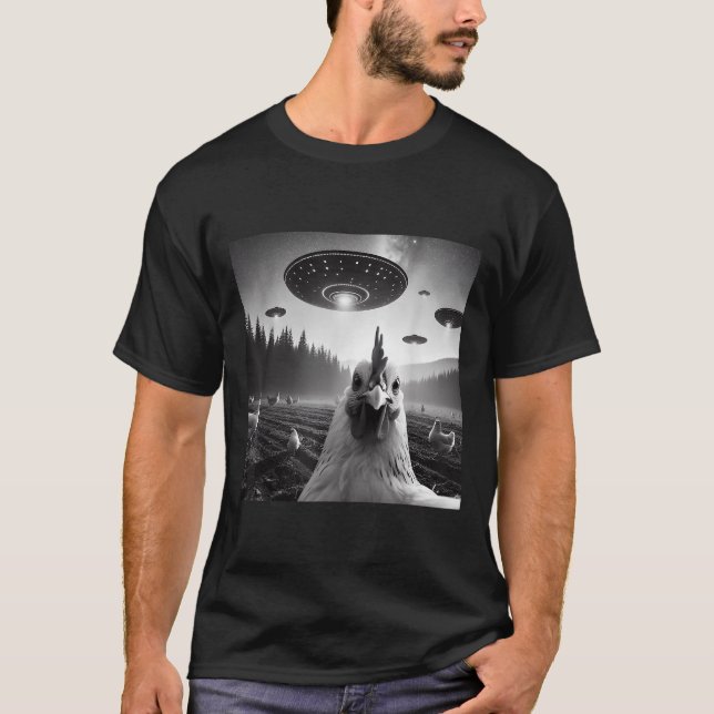 Camiseta Chicken Selfie Com Alienígena Para Os Tee Funny Gi (Frente)