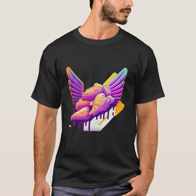 Camiseta Chicken Wings Synthwave 80s Retrowave Aesthetic (Frente)