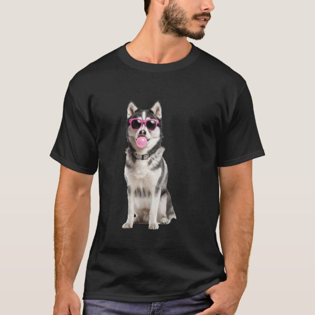 Camiseta Chiclete de Bolha Husky Siberiano (Frente)
