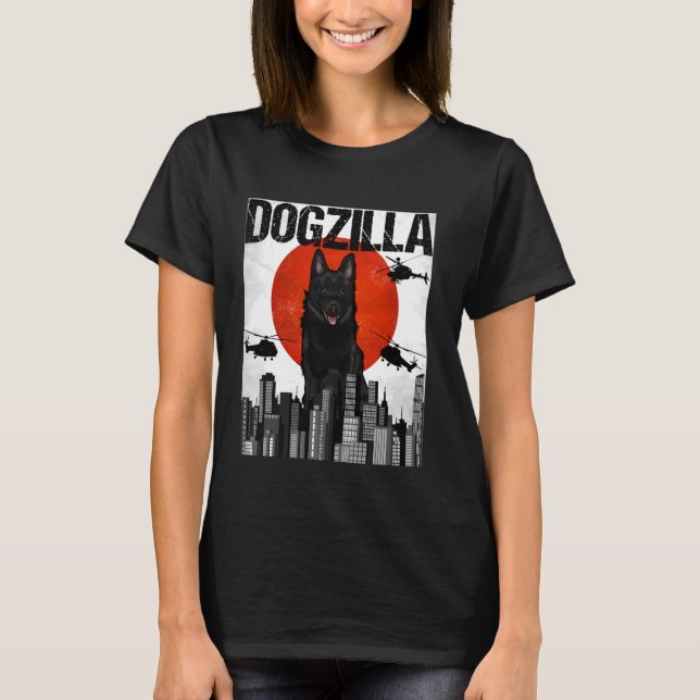 Camiseta Chienzilla Dogzilla Japan Schipperke (Frente)