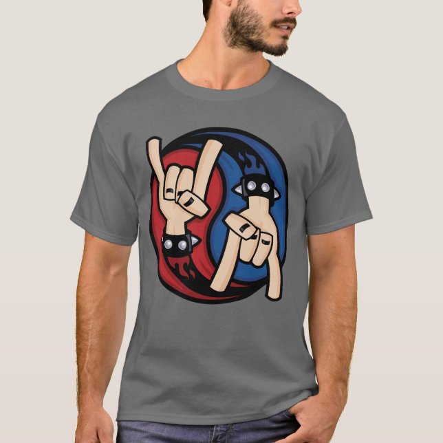 Camiseta Chifres de Diabo Rock and Roll Yin Yang (Frente)
