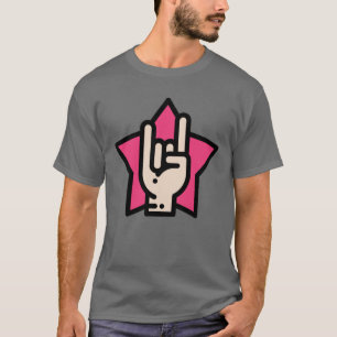 Camiseta Chifres de Metal Pesado em Estrela Rosa