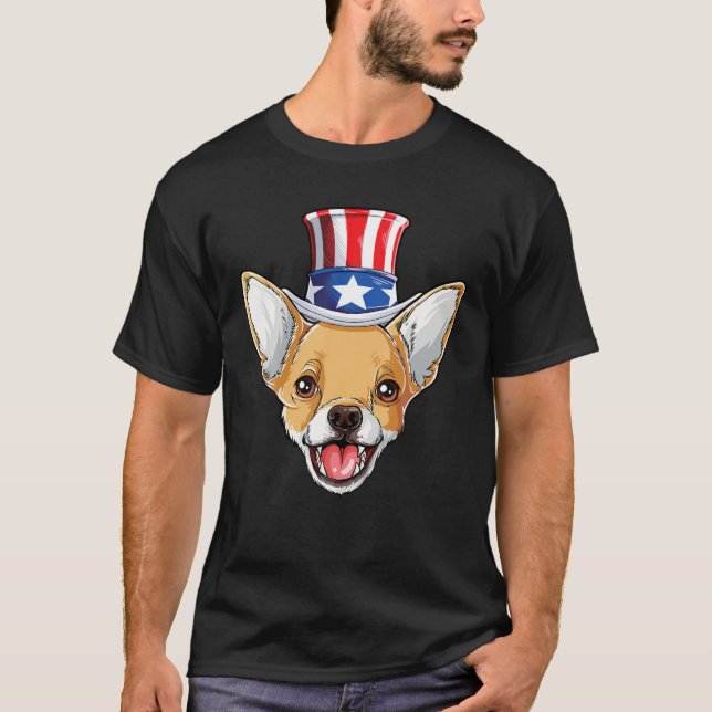 Camiseta Chihuahua 4 De Julho Tio Sam Homens Mulheres Ameri (Frente)