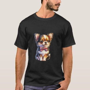 Camiseta Chihuahua Bowtie Watercolor Long Hair Chihuahua