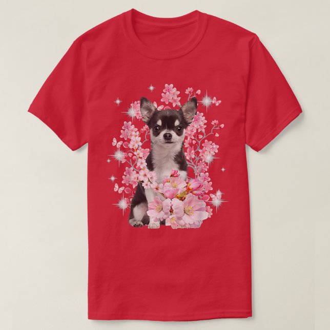 Camiseta Chihuahua Cachorro Japonês Flor Sakura Blossom Sak (Frente do Design)