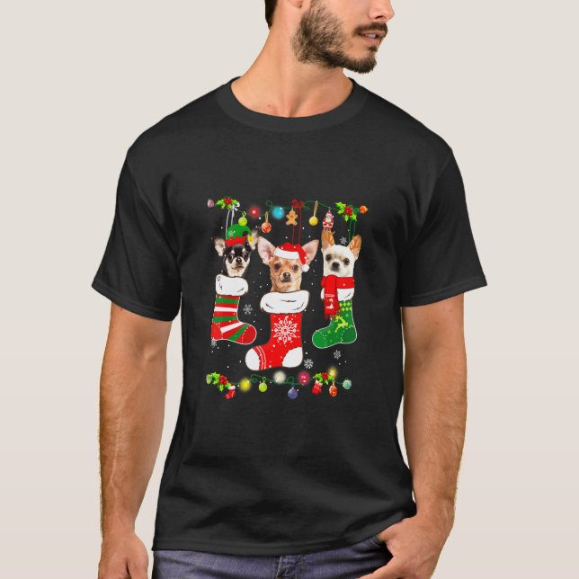 Camiseta Chihuahua Christmas Lights Gift Engraçado Xmas Dog (Frente)