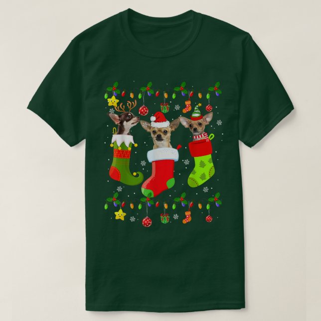 Camiseta Chihuahua Christmas Lights Gift Engraçado Xmas Dog (Frente do Design)