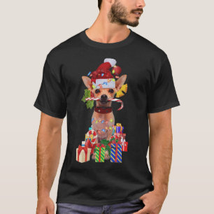 Camiseta chihuahua Christmas Santa Hat Xmas Lights chihuahu
