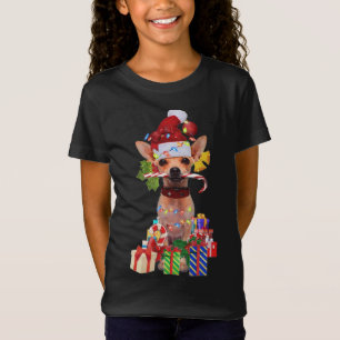 Camiseta chihuahua Christmas Santa Hat Xmas Lights chihuahu