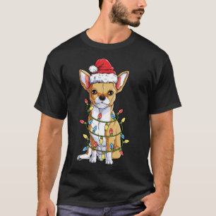 Camiseta Chihuahua Christmas Santa Hat Xmas Tree Lights Dog